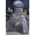 LilaMOON Astronot Desenli Tek Kişilik Kapitone Pike Yatak Örtüsü Takımı ( Pike + Yastık Kılıfı)
