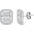 Lilarote Pırlanta Modern Tasarım 1.53 Ct Baget Kare Tektaş Küpe
