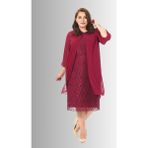 Lilas Xxl Büyük Beden Bordo Renkli Dantelli Dantelli Şifon Ceketli Elbise - 44