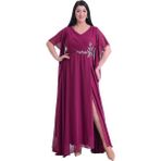 Lilas Xxl Büyük Beden Fuşya Renkli Yırtmaçlı Uzun Şifon Abiye Elbise - 50