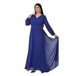 Lilas Xxl Büyük Beden Sax Renkli Uzun Şifon Abiye Elbise, 50, 9573, Saks Rengi, Kadın