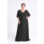 Lilas Xxl Büyük Beden Şifon Abiye Elbise, 52, 8154820229510, Siyah, Kadın