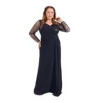 Lilas Xxl Büyük Beden Şifon Uzun Abiye Elbise, 46, 8154820259651, Siyah, Kadın