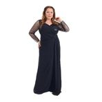 Lilas Xxl Büyük Beden Şifon Uzun Abiye Elbise, 50, 8154820259651, Siyah, Kadın
