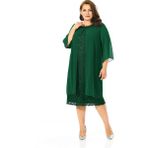 Lilas Xxl Büyük Beden Yeşil Renkli Dantelli Dantelli Şifon Ceketli Elbise - 52