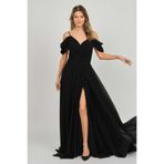 Lilas Xxl Derin Yırtmaçlı Uzun Abiye Elbise, 40, 81548202221027, Siyah, Kadın