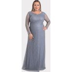 Lilas XXL Kadın Büyük Beden Kalp Yaka Uzun Kollu Abiye Elbise 9471 Gri
