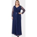 Lilas XXL Kadın Büyük Beden Taş ve Payet İşlemeli Tül Kumaş Uzun Abiye Elbise 2518 Lacivert