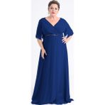 Lilas XXL Kadın Büyük Beden Uzun Şifon Abiye Elbise 9510 Lacivert