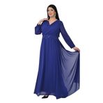 Lilas XXL Kadın Büyük Beden Uzun Şifon Abiye Elbise 9573 Saks
