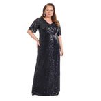 Lilas Xxl Pul Payetli V Yaka Uzun Abiye Elbise, 52, 8054820249646, Siyah, Kadın