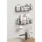 Lilasso Yapışkanlı 2'li Set Banyo Rafı Duş Şampuanlık Duvar Düzenleyici Organizer - Siyah