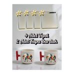 lili hediyelik 4'lü Papatyalı Tepsi Kahve Sunum Tepsisi 21x21 cm - 2'li Filli Kırmızı Kulplu Kahve Bardağı Gümüş, LH0824234952313123124