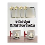 lili hediyelik 4'lü Papatyalı Tepsi Kahve Sunum Tepsisi 21x21 cm - 2'li Gemili Kırmızı Kulplu Kahve Bardağı Gümüş, LH20938423523123412421