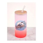lili hediyelik Ağaçta Panda Baskılı 600 ml Cam Matara Su Matarası Pipetli Suluk Kırmızı, LH976324923804235234