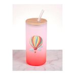 lili hediyelik Balon ve Bulut Baskılı 600 ml Cam Matara Kırmızı, LH97863249823742352