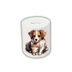 lili hediyelik Kedi Köpek Sarılan Baskılı Kumbara - Seramik Para Biriktirme Kumbarası