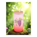 lili hediyelik Üzüm Baskılı Cam Pipetli Suluk Matara 600 ml Kırmızı, LH32974621903123123