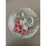 Lilies Atelier Delik Işi Keten 2 Adet Kokteyl Peçete-Bardak Altlığı-Kahve Sunum - Kırmızı