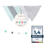 lilime® Flama zinciri dahil ücretsiz çelenk çocuk odası dekorasyonu için ideal – Çocuğunuz için duvar dekorasyonumuz – Her bebek odası için süper tatlı dekorasyon (1,9 m/gri-beyaz-nane)