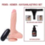 Lilitu Shop 20,5 cm Belden Bağlamalı Gerçekçi Titreşimli Dildo Vibratör Penis Set