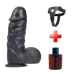 Lilitu Shop 24,5 cm Belden Bağlamalı Vantuzlu Realistik Siyahi Penis Anal Vajinal Dildo PX164SB