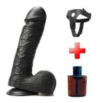 Lilitu Shop Belden Bağlamalı 24 cm Dev Boy Realistik Vantuzlu Siyahi Dildo Penis PX047SB