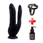 Lilitu Shop Belden Bağlamalı İki Uçlu Vantuzlu Realistik Çatal Siyahi Dildo Penis BDM4647B