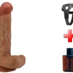 LilituShop 26 cm Belden Bağlamalı Çift Katmanlı Gerçekçi Titreşimli Dıldo Vibrator BDM1368B