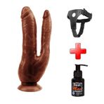 LilituShop Belden Bağlamalı İki Uçlu Vantuzlu Realistik Çatal Melez Dildo Penis BDM4645B
