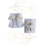 Liliza Accessories Anne Kız Seti - Büyük Beyaz Gold Çiçekli Fiyonk Otomatik Toka ve 2li Klips Çocuk Toka