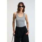 Lıllesol Kadın Fitilli Görünümlü Slim Fit Vücuda Oturan Havuz Yakalı Pamuklu Basic Antrasit Atlet - XL
