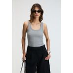 Lıllesol Kadın Fitilli Görünümlü Slim Fit Vücuda Oturan Havuz Yakalı Pamuklu Basic Antrasit Atlet - XS