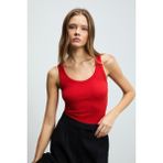 Lıllesol Kadın Fitilli Görünümlü Slim Fit Vücuda Oturan Havuz Yakalı Pamuklu Basic Kırmızı Atlet - XS