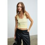 Lıllesol Kadın Fitilli Görünümlü Slim Fit Vücuda Oturan Havuz Yakalı Pamuklu Basic Sarı Atlet - XL
