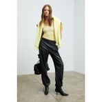 Lıllesol Kadın Fitilli Görünümlü Slim Fit Vücuda Oturan Havuz Yakalı Pamuklu Basic Sarı Atlet