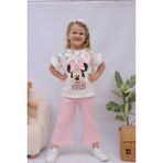 Lillypicca Kız Çocuk Minmause Desenli T-Shirt -Pamuklu Bermuda Fitilli Pantolon Alt Üst Takım - 3 - 4 Yaş - Somon