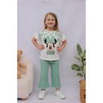 Lillypicca Kız Çocuk Minmause Desenli T-Shirt -Pamuklu Bermuda Fitilli Pantolon Alt Üst Takım - 3 - 4 Yaş - Yeşil