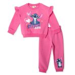 Lilo ve Stitch Kız Bebek Lisans Eşofman Takımı Baskılı Bisiklet Yaka Long Sleeve Lastikli - Pembe