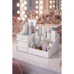 Lilya Home Elegance 25,5 cm Makyaj Kozmetik Parfüm Krem Serum Düzenleyici Çekmeceli Organizer Beyaz
