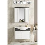 Lilyum 80 cm Beyaz-Antrasit Gri Mat Mdf Panjurlu Balon Kapak Seramik Lavabolu Asma Banyo Dolabı Takımı