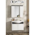 Lilyum 80 cm Beyaz-Antrasit Gri Mat Mdf PK-109 Balon Kapak Seramik Lavabolu Asma Banyo Dolabı Takımı