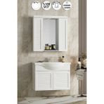 Lilyum 80 cm Beyaz Mdf Panjurlu Balon Kapak Seramik Lavabolu Asma Banyo Dolabı Takımı