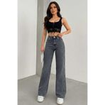 LİMABEL Alaz Power Likralı Kadın Füme Kar Süper Yüksek Bel Salaş Paça Jeans Kot Pantolon