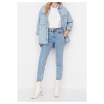 LİMABEL Larina Buz Mavi Kar Yıkama Mom Jeans Likralı Yüksek Bel Kot Pantolon Ekstra Rahat