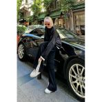 Limabel Milano Siyah Beyaz Bisiklet Yaka Crop Üst Paçası Yırtmaç Detaylı Triko Takım