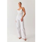 LİMABEL Yüksek Bel Wide Leg Beyaz Palazzo Pantolon Bol Paça Jeans