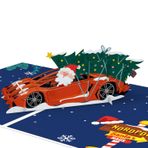 LIMAH® Pop-Up kart Noel Baba spor arabada – eğlenceli 3D Noel kartı yarış arabasında Noel Baba ve bir Noel ağacı – araba severler ve çocuklar için para hediyesi veya hediye çeki