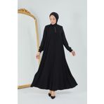 Limante Krep Kumaş Siyah Cepli Mevlana Model Ferace