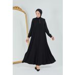 Limante Krep Kumaş Siyah Cepli Mevlana Model Ferace